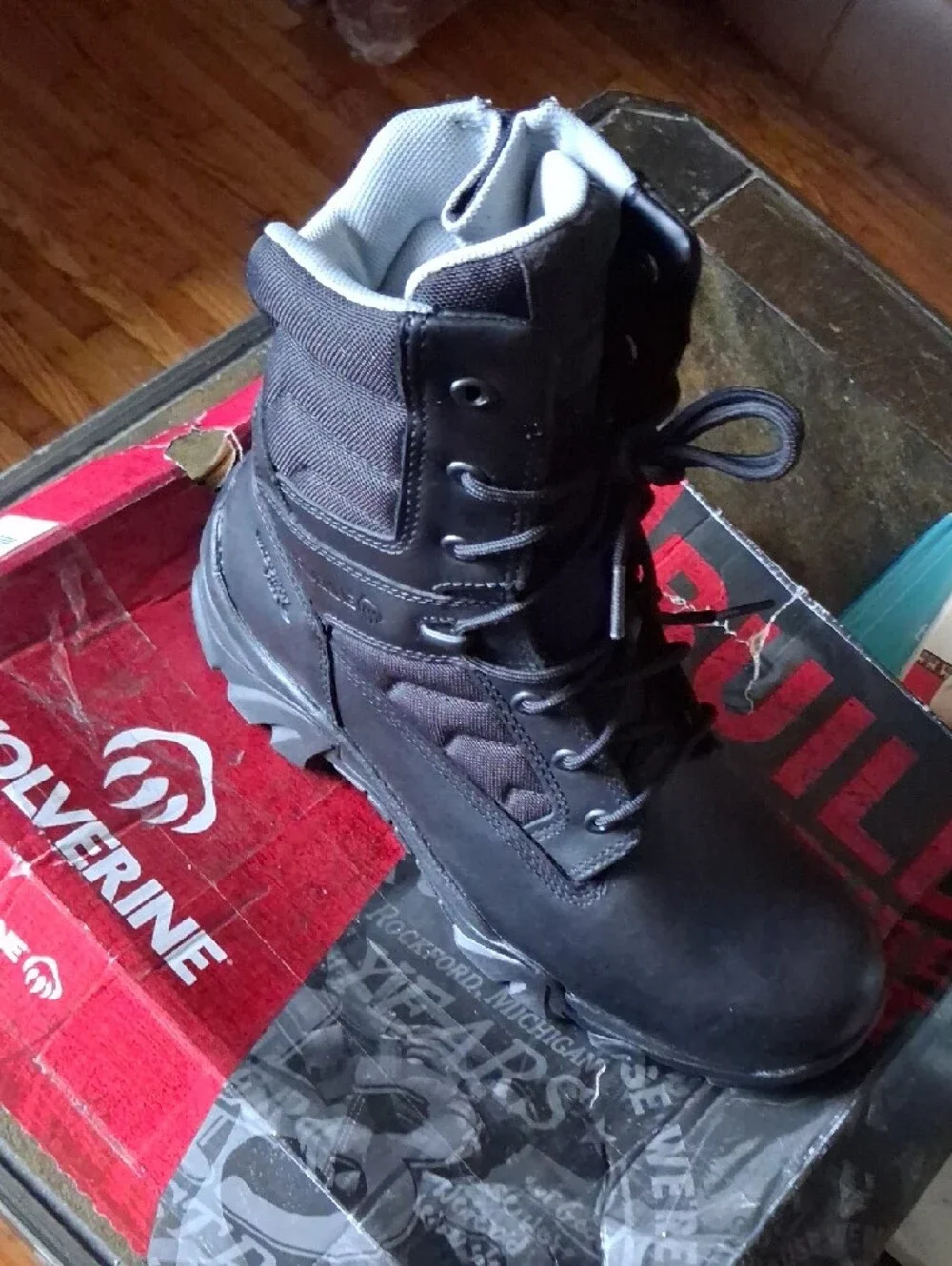 Wolverine Men's Black Tactical Work Boot with Gray Liner